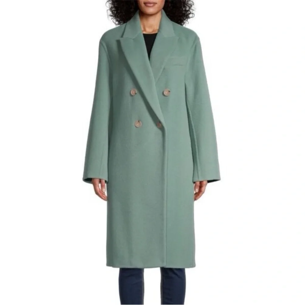 Vince Double-Breasted Teal Trench Coat - Picture 7 of 8